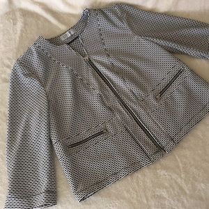 White and black zip up blazer